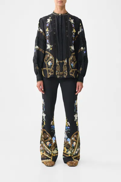 Camilla Blouson Sleeve Blouse With Yoke Ottoman Elegance In Black