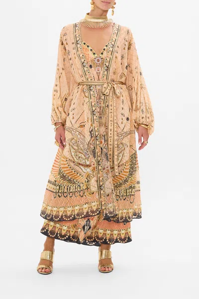 Camilla Blouson Sleeve Embellished Layer Kingdom Of Heiroglyphs In Pink