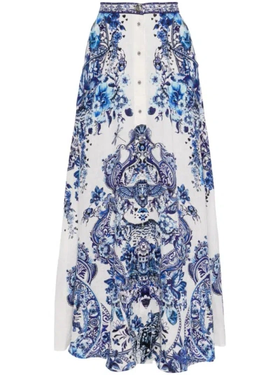 CAMILLA BLUE GLAZE AND GRAZE MIDI SKIRT