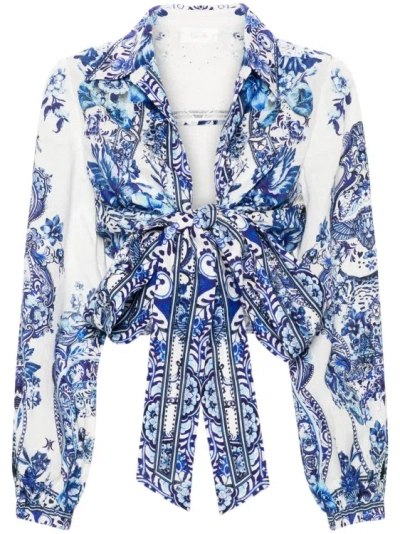 Camilla Blue Glaze And Graze-print Cropped Shirt