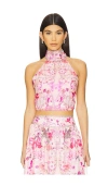 Camilla Halter Tie Back Top In Botanical Novella