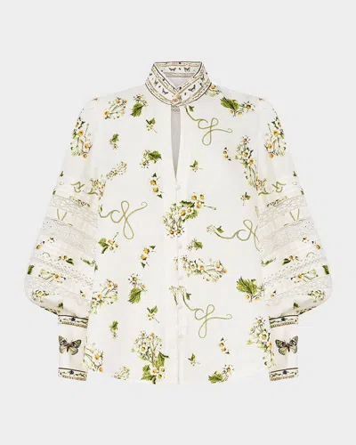 Camilla Botanical Utopia Buttoned Collar Blouse In White