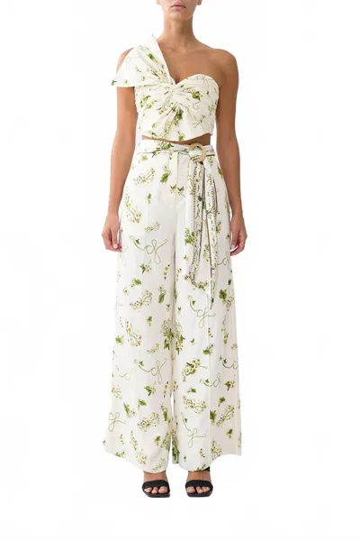 Camilla Botanical Utopia Scarf Belt Wide Leg Pant In White