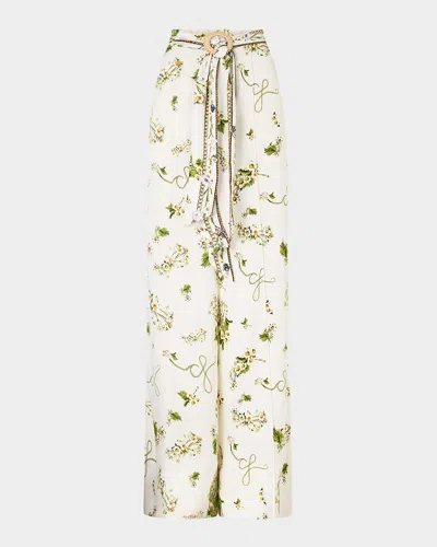 Camilla Botanical Utopia Scarf Belt Wide-leg Pants In White