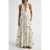 Camilla Botanical Utopia Tiered Organic Cotton Halter Maxi Dress In Multi