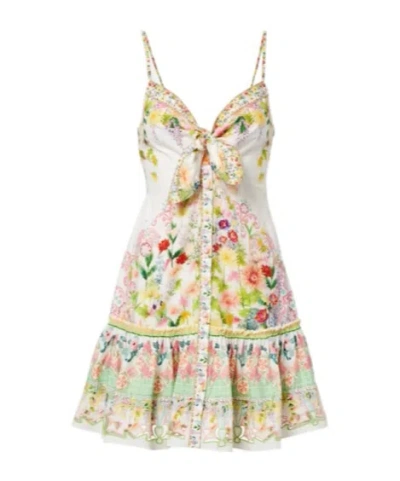 Camilla Bow-detail Floral Cotton Minidress In White