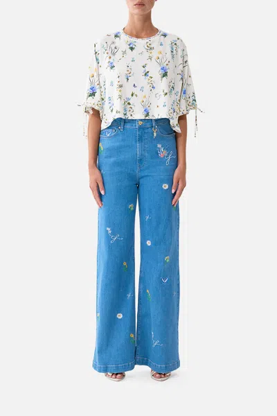 Camilla Boxy Crop Tee Dandelion Skies In Blue