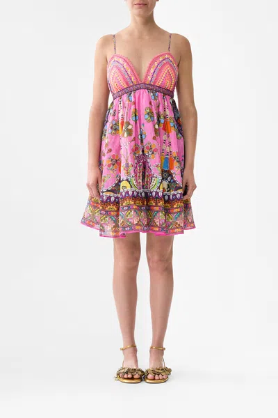 Camilla Bralette Detail Short Dress Patchwork Panorama In Pink