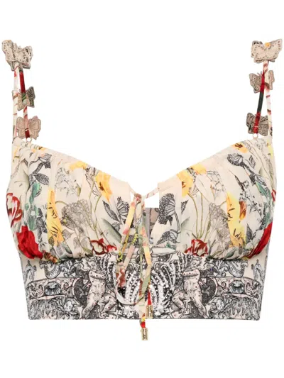 Camilla Butterfly-appliqué Bustier Top In Neutrals
