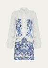 CAMILLA BUTTERFLY LACE-SLEEVE BUTTON-FRONT MINI DRESS