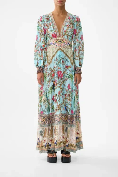 Camilla Button Dress With Shaped Waistband In Blue