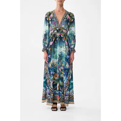 Camilla Button Dress With Shaped Waistband Basked In Baroque In Multi