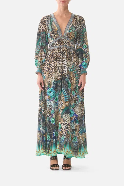 Camilla Button Dress With Shaped Waistband Flamenco Euphoria In Brown