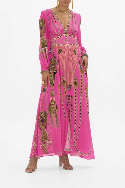 Camilla Button Dress With Shaped Waistband Song Of The Scarab In Pink