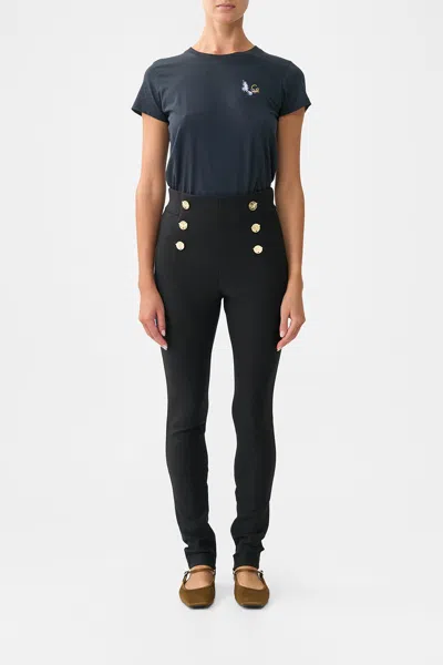Camilla Button Embellished Ponte Pant Ottoman Elegance In Black