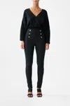 Camilla Button Embellished Ponte Pant Solid Black In Black