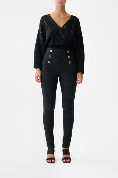 Camilla Button Embellished Ponte Pant Solid Black