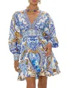Camilla Button Front Frill Dress In Azul Adventures