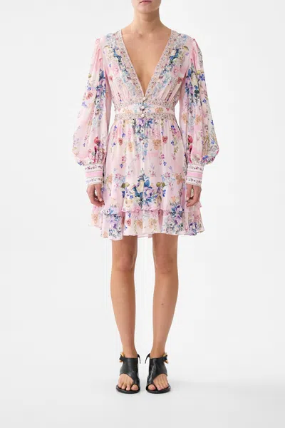 Camilla Button Front Frill Dress Palatial Pastels In Pink