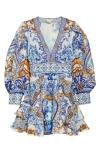 Camilla Button Front Frill Dress In Azul Adventures