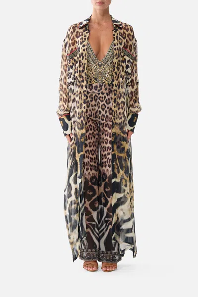 Camilla Leopard-print Crystal-embellished Shirt Maxi Dress In Animal Print