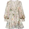 Camilla Button Front Long Sleeve Silk Charmeuse Minidress In Palacio Playground