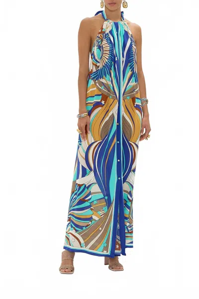 Camilla Button Front Opening Maxi Dress In Oasis Oracle In Multi