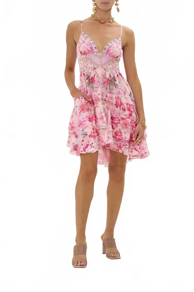 Camilla Button Front Strappy Frill Dress In Botanical Novella In Multi