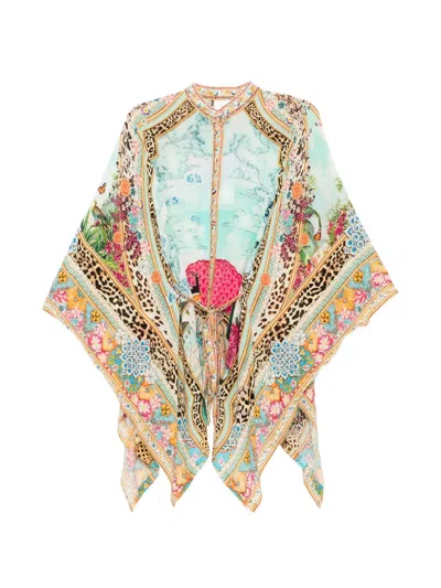 Camilla Button Scarf Blouse In Blue