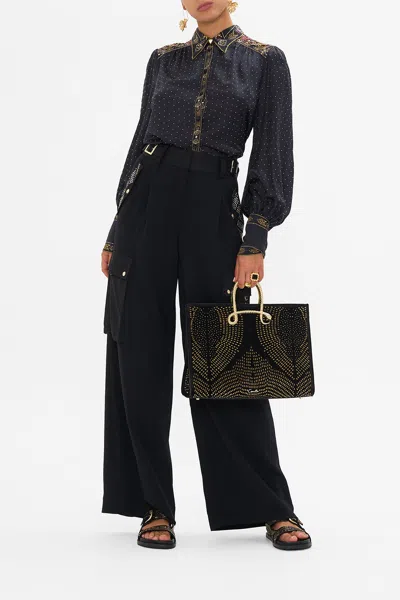 Camilla Button Through Blouson Sleeve Blouse Cartouche Kingdom In Blue