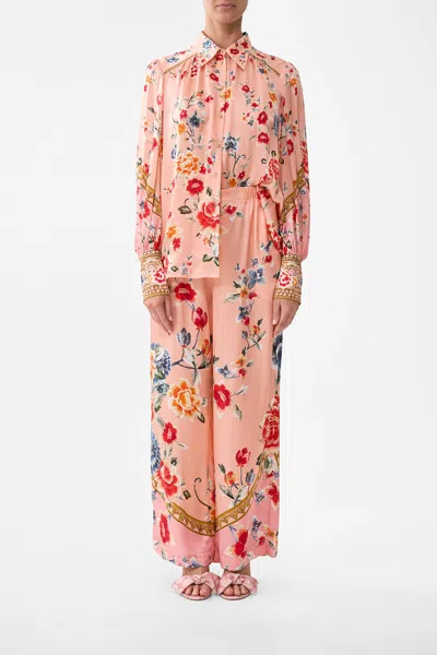 Camilla Button Through Blouson Sleeve Blouse Majestic Milla In Pink