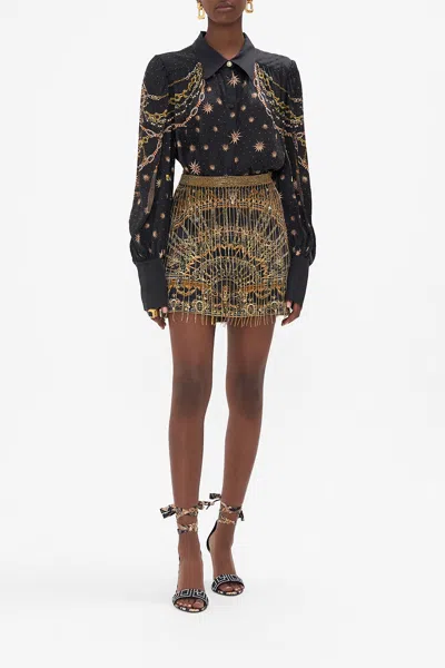 Camilla Button Through Blouson Sleeve Blouse Soul Of A Star Gazer In Black