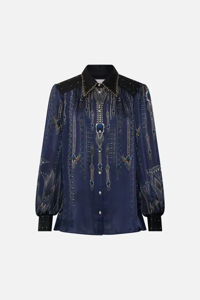 Camilla Button Through Blouson Sleeve Blouse The Egypt Effect In Blue