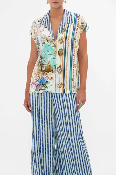 Camilla Button Through Collared Top Amalfi Lullaby In Multi