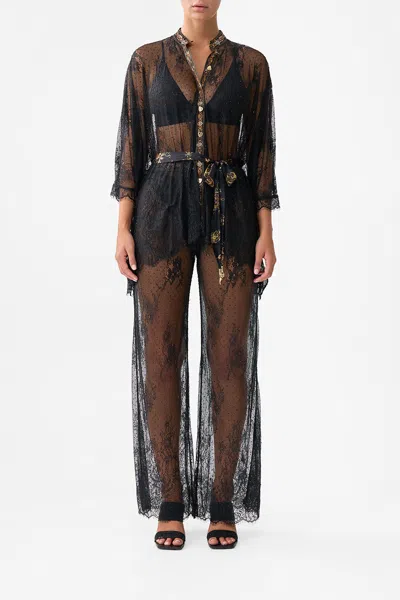 Camilla Button Through Lace Scarf Blouse Saints And Sisters In Black
