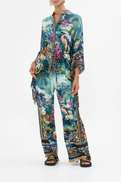 Camilla Button Through Scarf Blouse Basked In Baroque In Blue