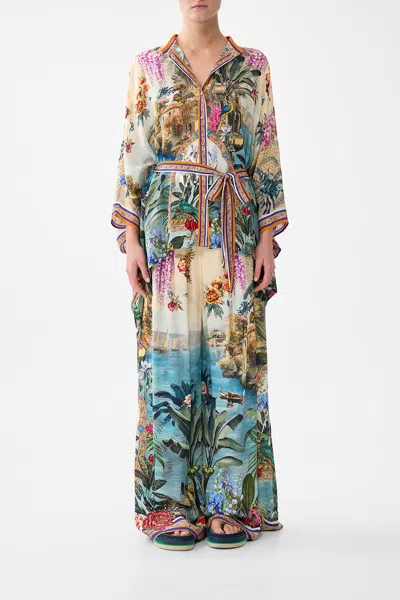 Camilla Button Through Scarf Blouse Bodrum Botanicals In Multi