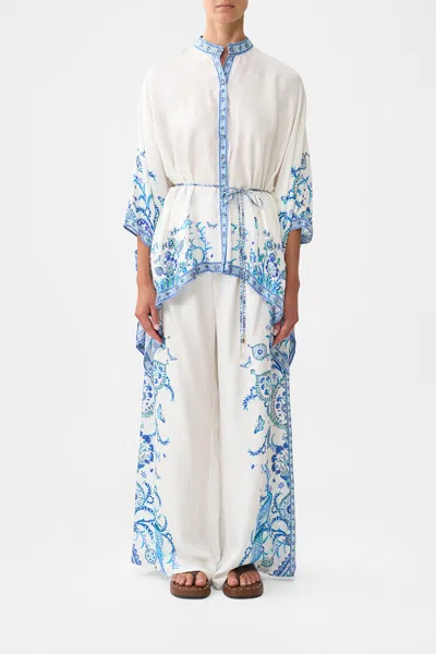 Camilla Button Through Scarf Blouse Isnik Lullaby In White