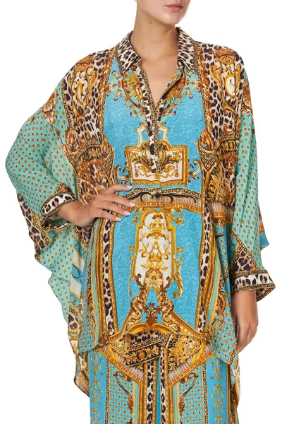 Camilla Button Up Top With Draped Back Dripping In Decadence In Multi