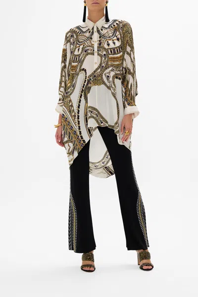 Camilla Button Up Top With Draped Back Goddess Energy In Black