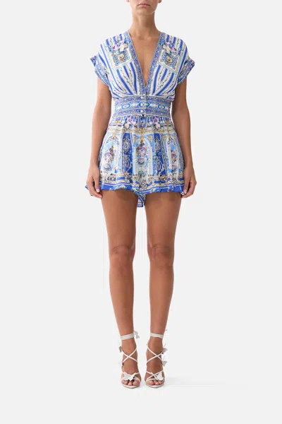 Camilla Button Waist Playsuit Ottoman Opulence In Blue