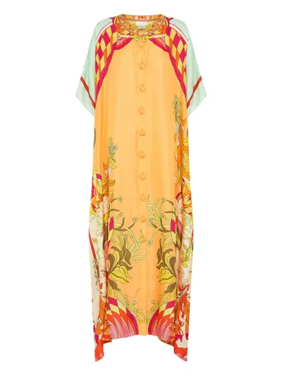 Camilla Buttoned Floral-detail Maxi Dress In Multi