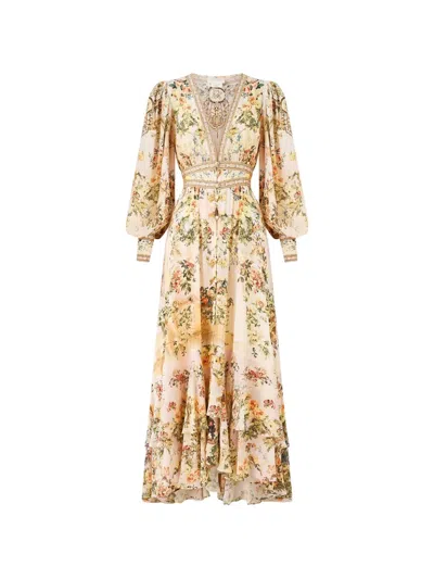 Camilla Buttoned Floral-print Maxi Dress In Neutral