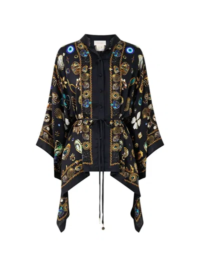 Camilla Buttoned Scarf Blouse In Black