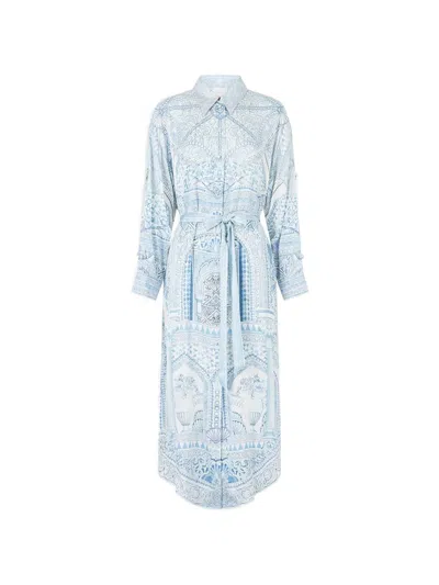 Camilla Buttoned Shirt Dress In Blue