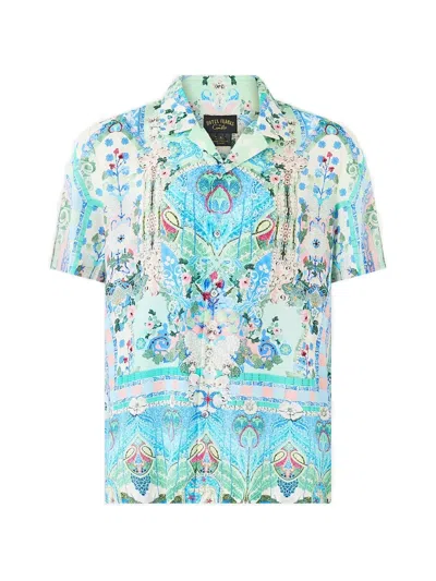 Camilla Camp Short-sleeve Collared Shirt In Blue