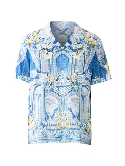 Camilla Camp-collared Patterned Shirt In Blue