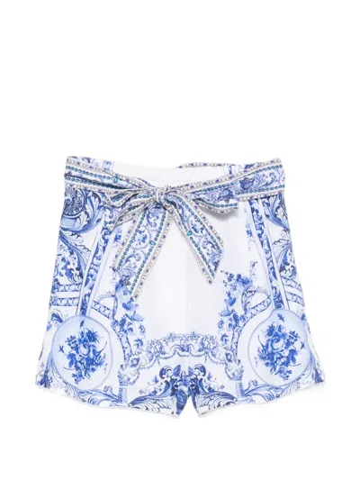 Camilla Ceramic Panoramic Crystal-embellished Floral-print Shorts In Multi