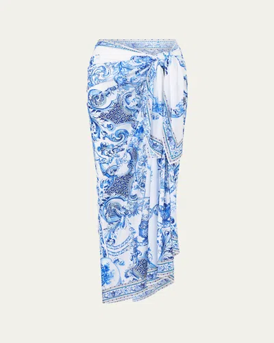 Camilla Ceramic Panoramic Multiwear Long Sarong Coverup In Blue