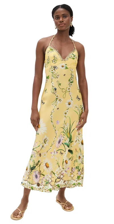 Camilla Chain Detail Silk Slip Dress Daisy Chains In Yellow